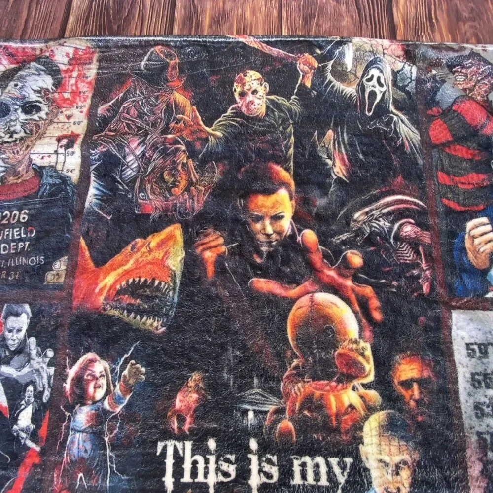 Halloween My Horror Movies Throw Blanket Vibrant Colors 52x40 Cozy Horror Movie